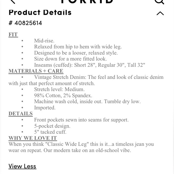 Torrid Dark Blue Straight Leg Jeans with Cuffed Hem - Picture 6 of 7